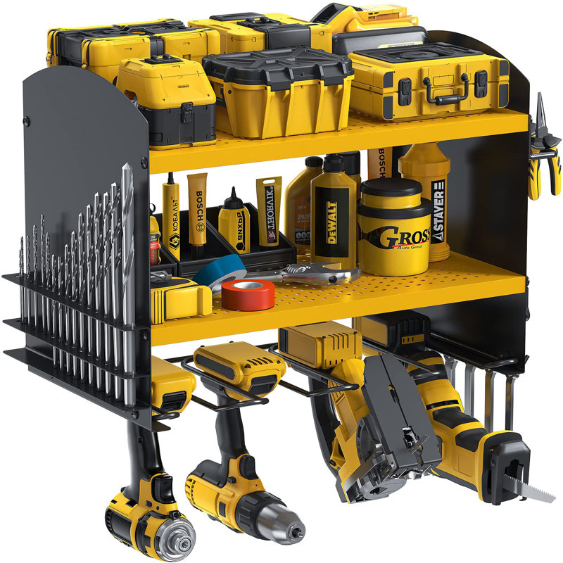 Organisateur d'outils électriques, support mural pour 4 perceuses, tablette à outils en métal robuste, support de rangement pour l'organisation du garage, tablette à outils en métal robuste