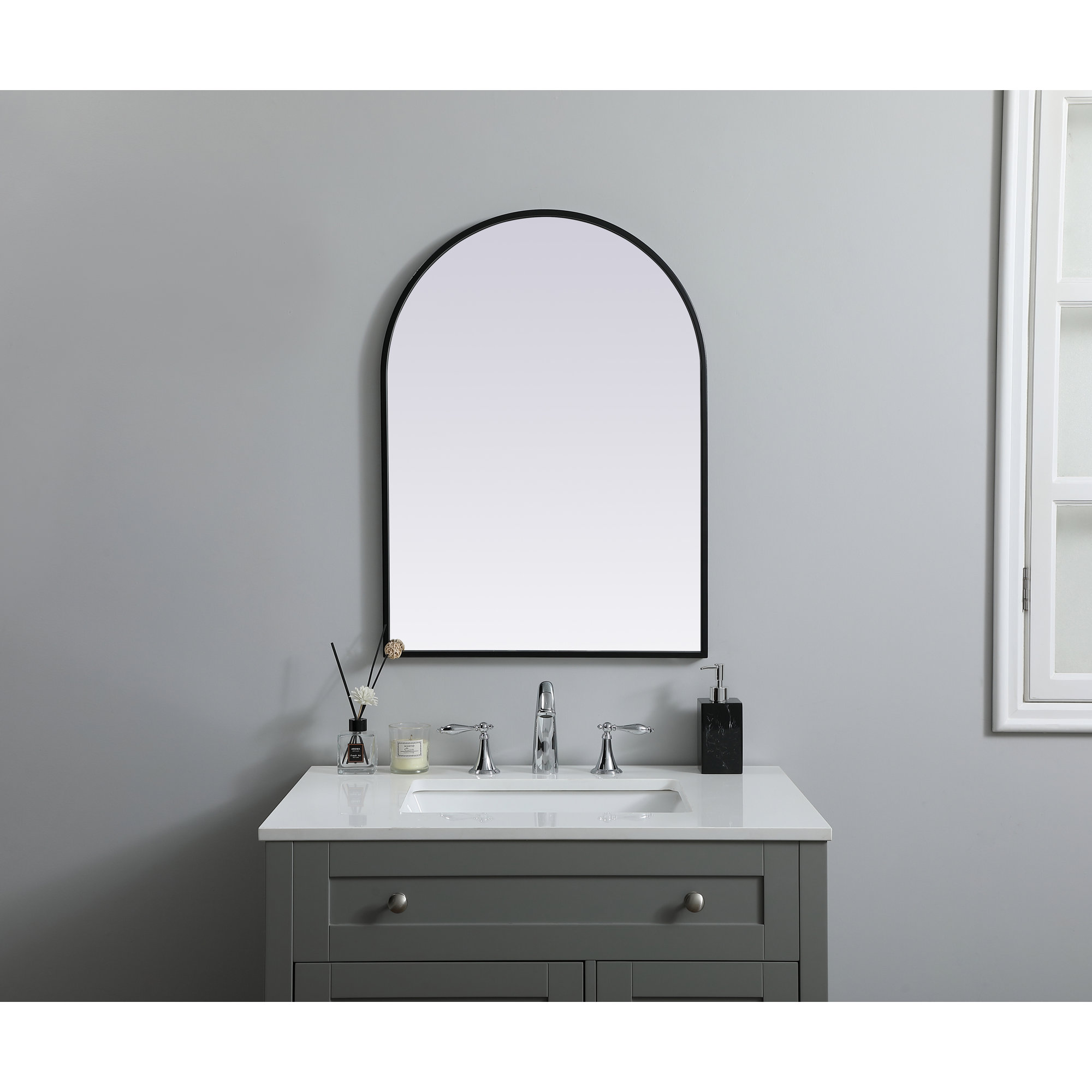 Sabine Metal Arch Wall Mirror, Black, 30" x 22"