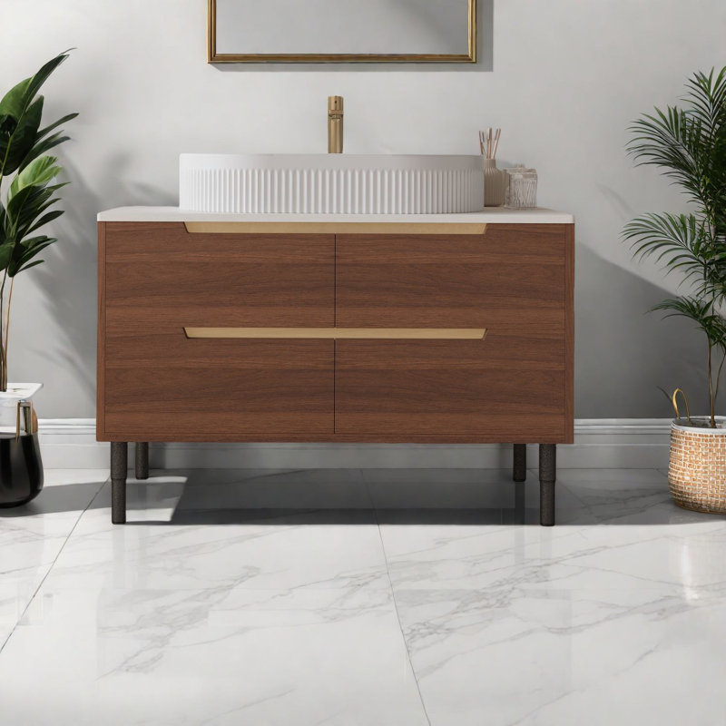 Meuble-lavabo moderne avec lavabo en céramique, 36 po, tiroirs de rangement