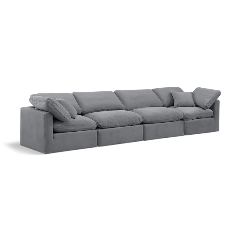 Musheerah 140'' Velvet Sofa, Grey Velvet