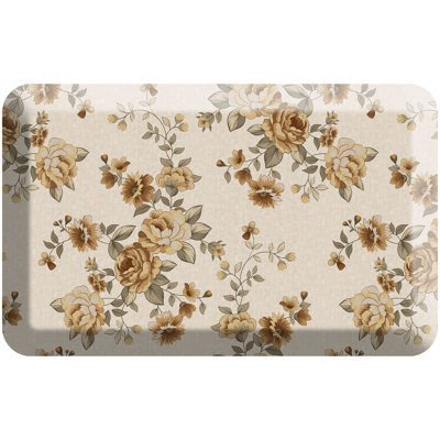Anti-Fatigue Kitchen Comfort Mat, English Garden Rose Pattern In Linen