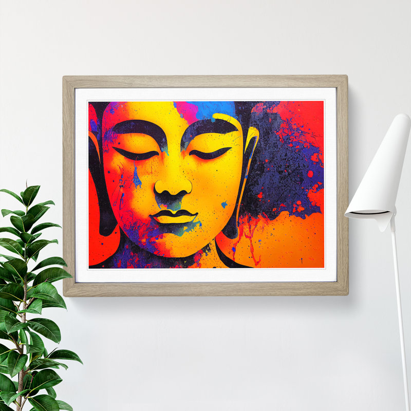 Colourful Buddha Vol.1 Abstract - Framed Print, 46cm H x 64cm W x 2cm D, Oak