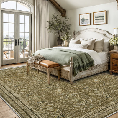 Oriental Distressed Floral Performance Machine Washable Non Slip Area Rug
