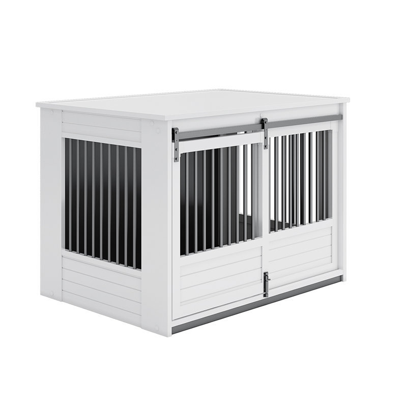 Tucker Murphy® ECOFLEX® Barn Door Dog Crate End Table, Large (29.92" H x 27.87" W x 43.07" D) , White