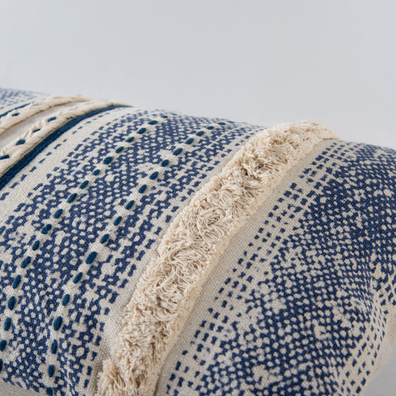 Rectangular Cotton Pillow Cover & Insert, Dark Blue/Natural