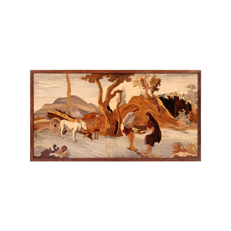 Panneau mural en bois sculpté à la main scène de village indien | Décoration murale artisanale rustique 30 pouces
