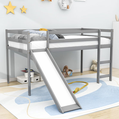 Twin Size Wood Loft Bed with Slide