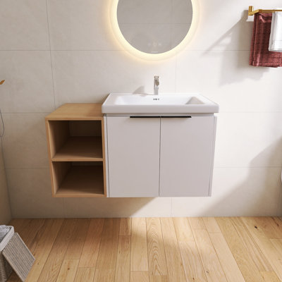 Meuble-lavabo mural flottant moderne 36 po avec lavabo en céramique Arminan