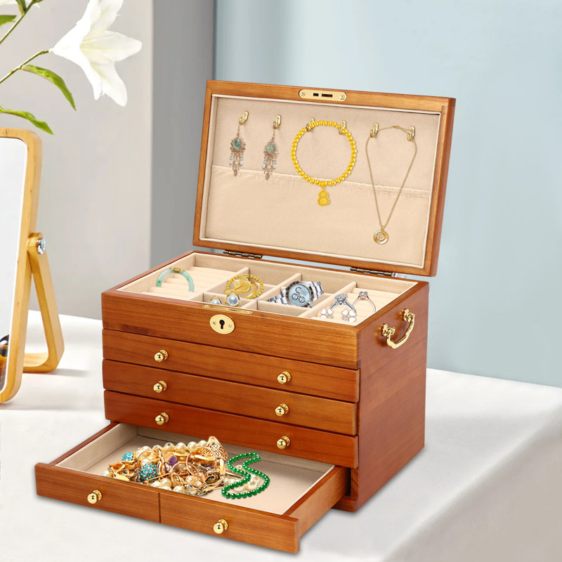 Boîte à bijoux en bois à 5 niveaux avec serrure
