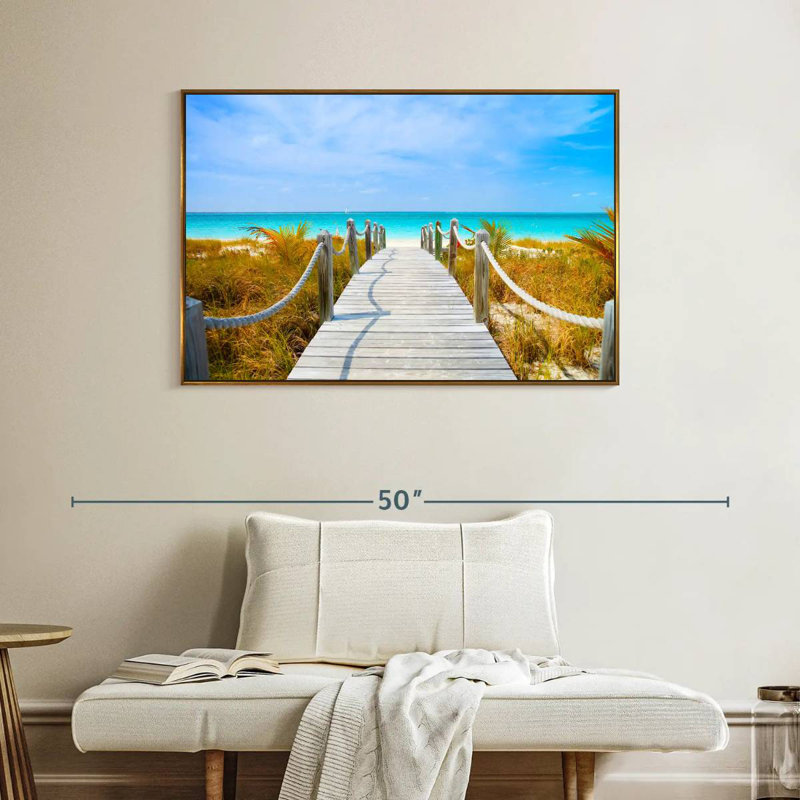 Turks And Caicos Walkway, Floating Frame Gold, 40" X 27"