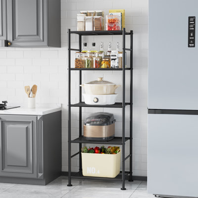 Storage Shelves - 5 Tier Shelf Organizer, Sturdy Metal Garage Shelving with Adjustable Leveling Feet, Space-Saving Shelves Organizer for Pantry, Laundry, Kitchen (18" x 12" x 57", Black)