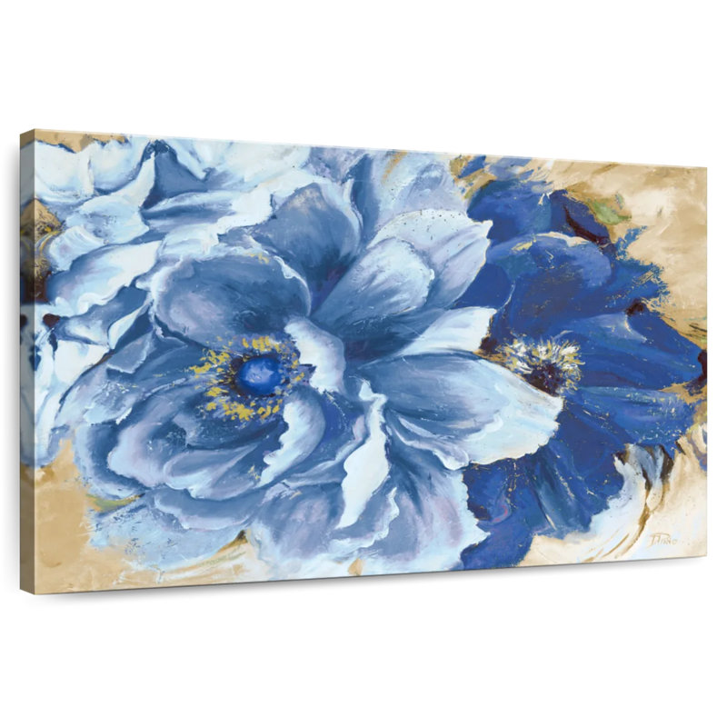 Harnek, belles pivoines en indigo, H 8 po x l 12 po
