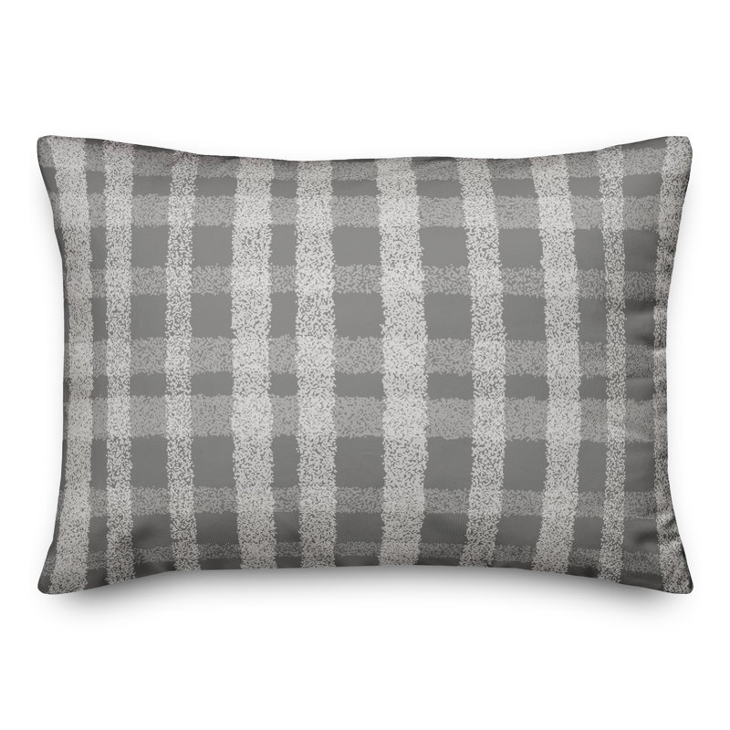 Plaid Outdoor Reversible Throw Pillow, Gris, H 18 po x l 25 po