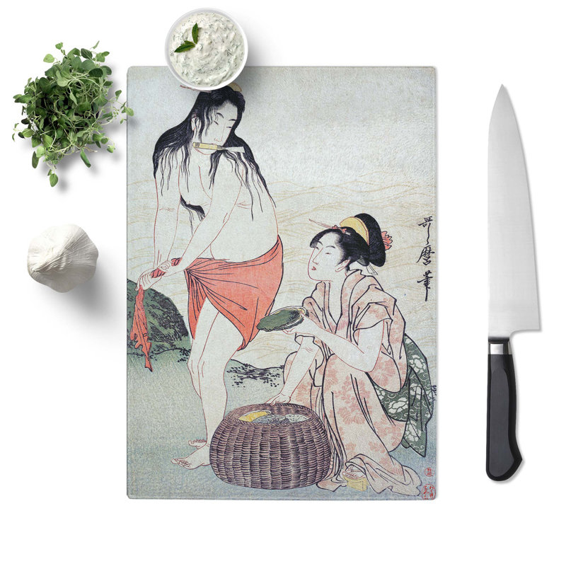 Tempered Glass Abalone Divers by Kitagawa Utamaro Chopping Board, 28.5cm W x 20cm L