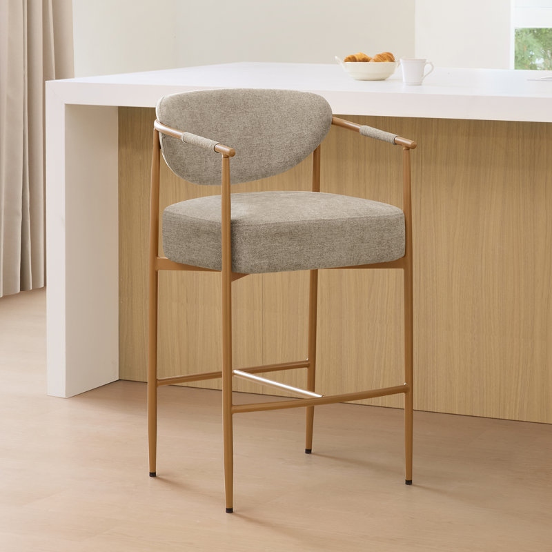 Tabouret de comptoir rembourré 27 po avec accoudoirs, Gris clair