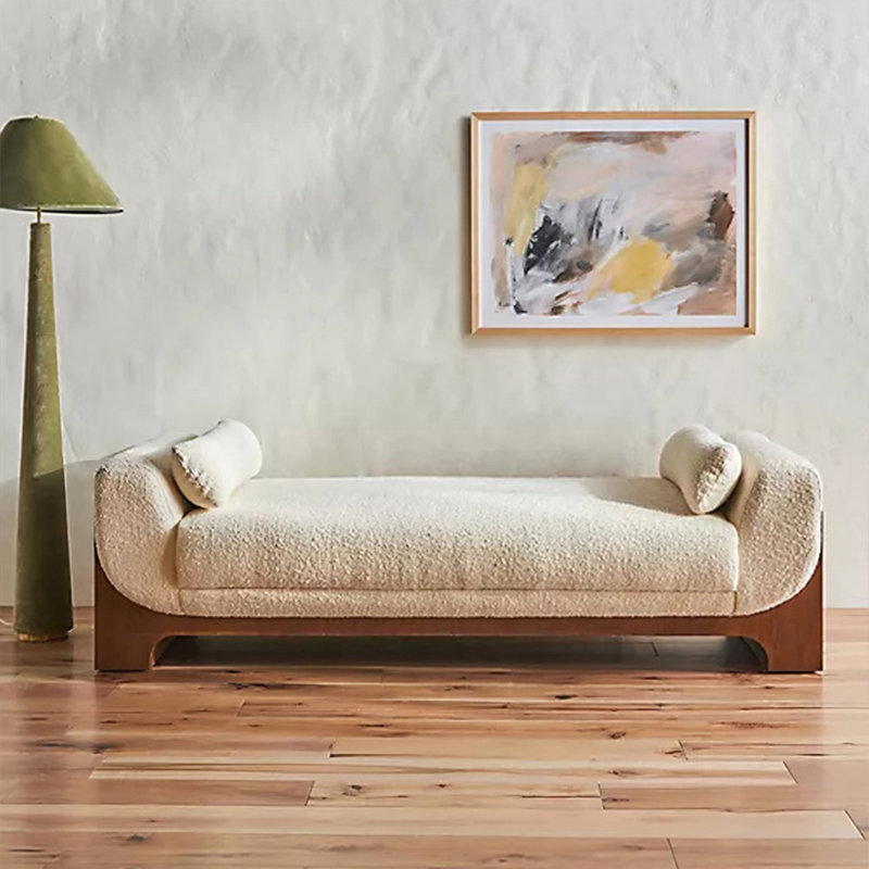White Upholstered Bench, 16.54" H x 47.24" W x 19.69" D