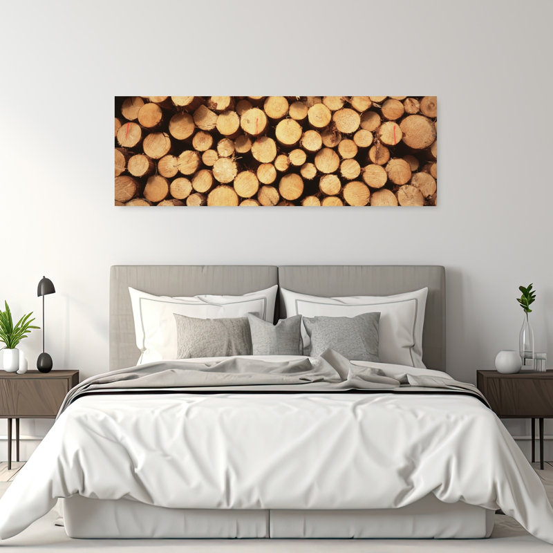 Marked Wood In A Timber Industry Black Forest Germany 1 Piece Wrapped Canvas Panoramic Wall Art, 50.8 cm H x 152.4 cm W