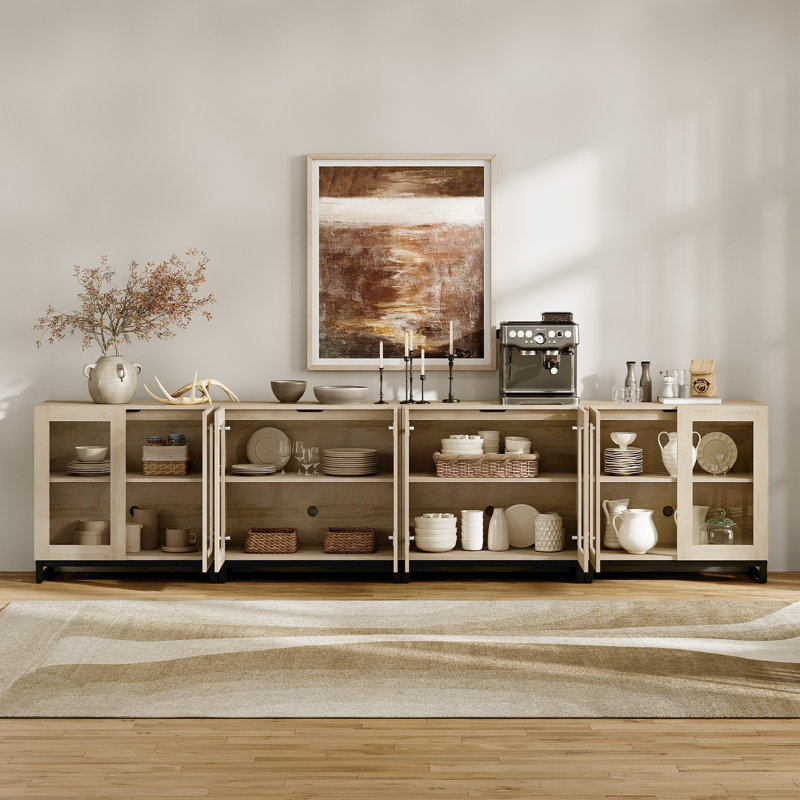 Armoire d'appoint moderne avec 8 portes en verre, commode d'appoint multifonctionnelle avec grand rangement et tablette réglable