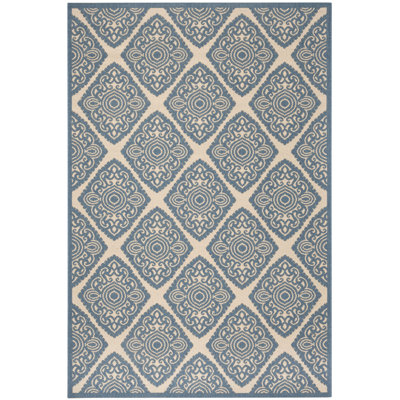 Hardrian Hooked Neutral/Blue Indoor/Outdoor Rug