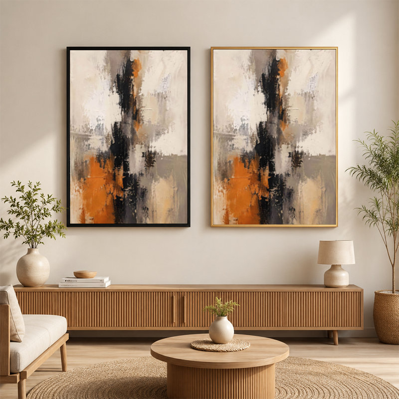 "Earthy", art mural abstrait vertical sur toile avec cadre flottant, prêt à être accroché, 16 x 24 po, Doré