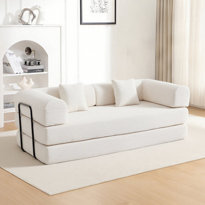 79" Corduroy Sofa Bed Loveseat – Pull-out Double Bed, High-density Foam, Sturdy Frame, For Small Spaces