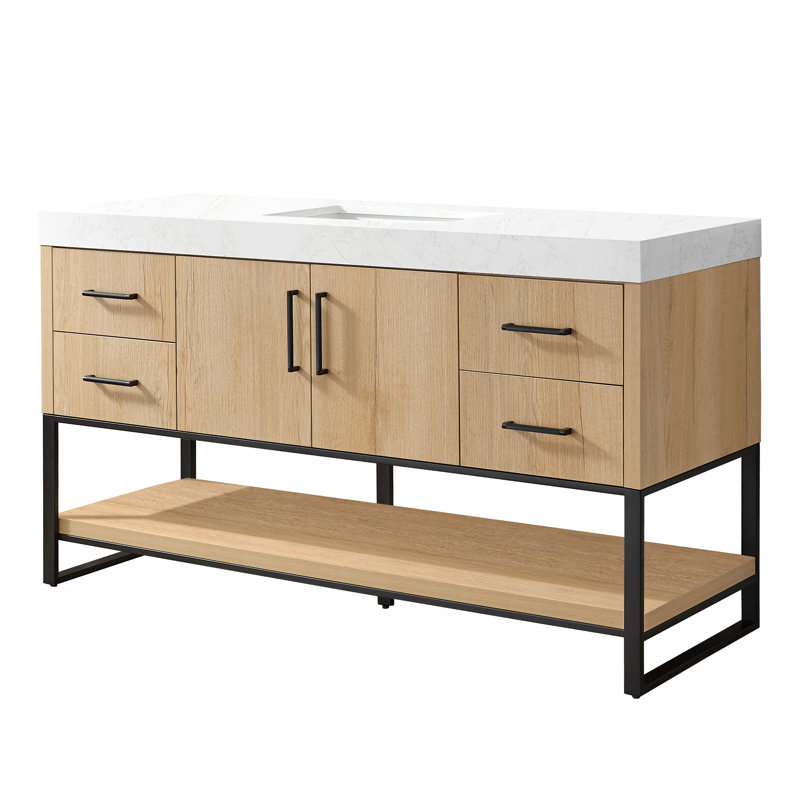 Meuble-lavabo simple Cataleya, 60", Noir mat / Ok