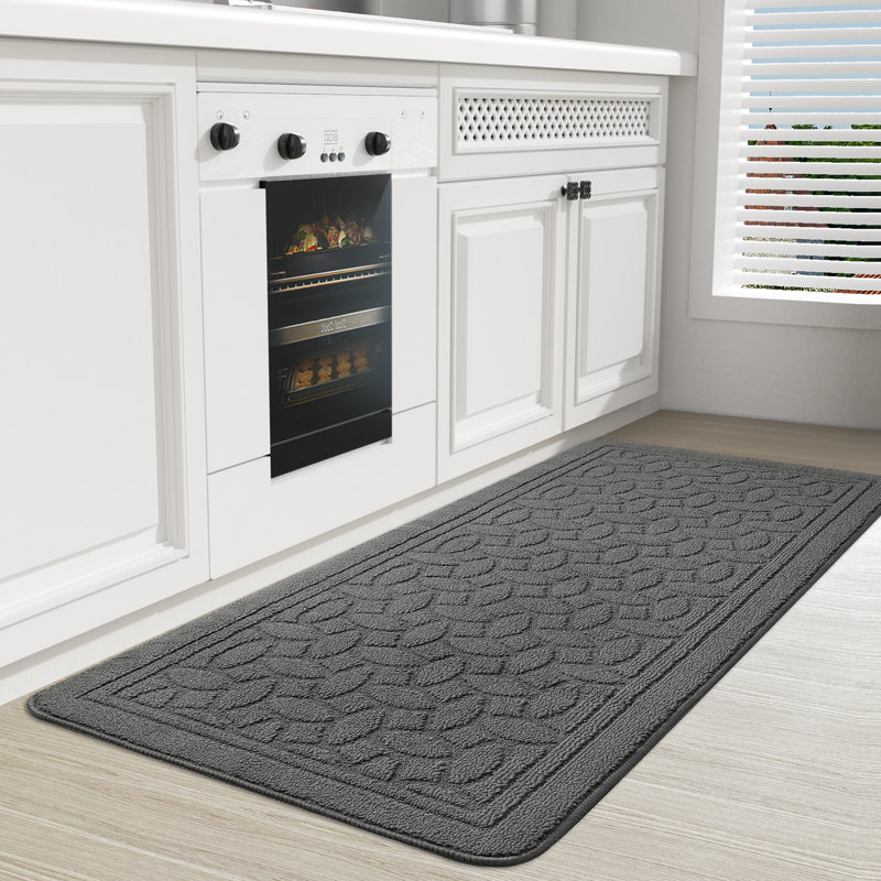 Floral Water Resistant Non-Skid Kitchen Mat, Gray, Runner 2' x 4'11"