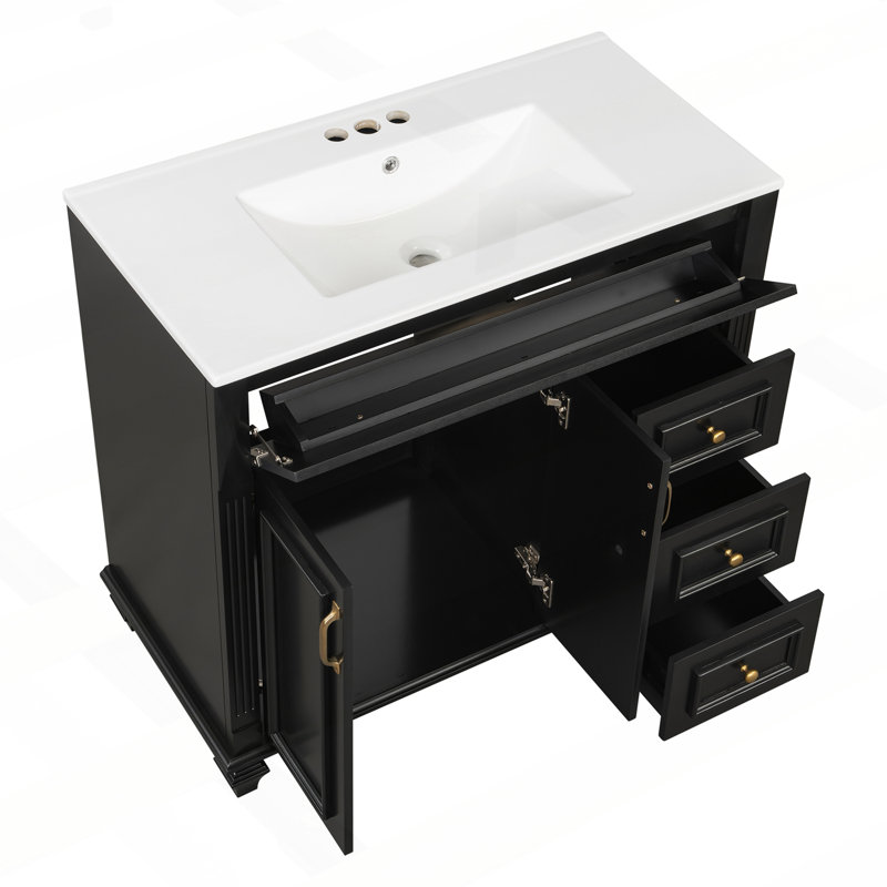 Meuble-lavabo sophistiqué avec plusieurs options de rangement et un design élégant, Noir