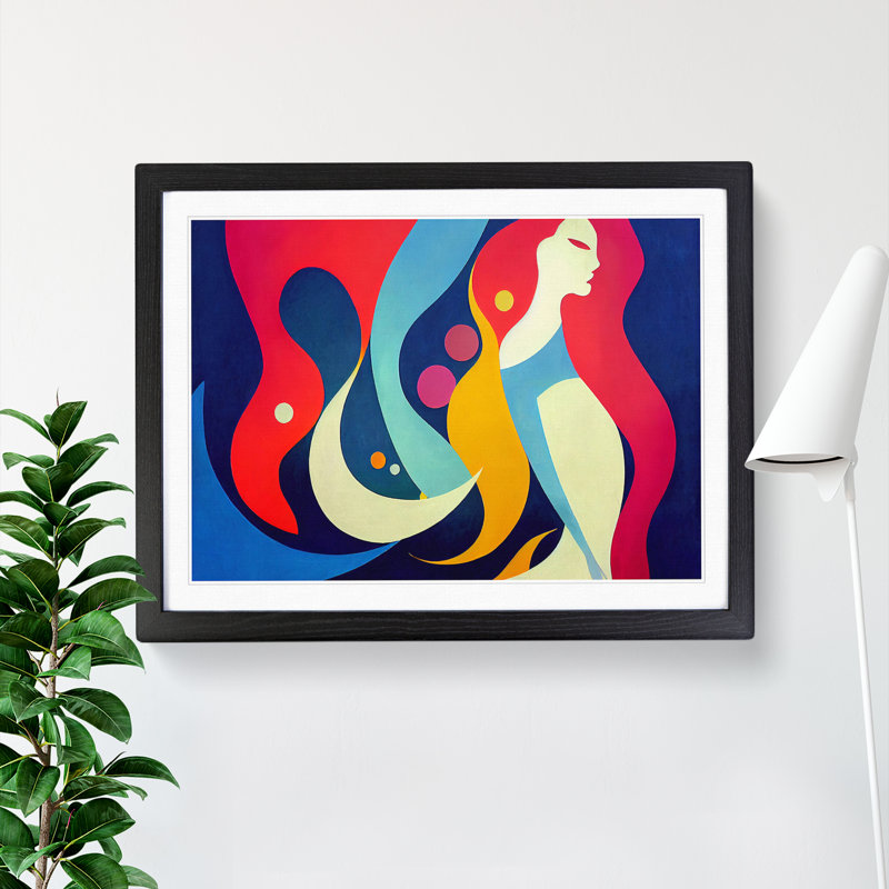 Mermaid Woman Abstract - Single Picture Frame Print, Black Framed, 46cm H x 64cm W x 2cm D