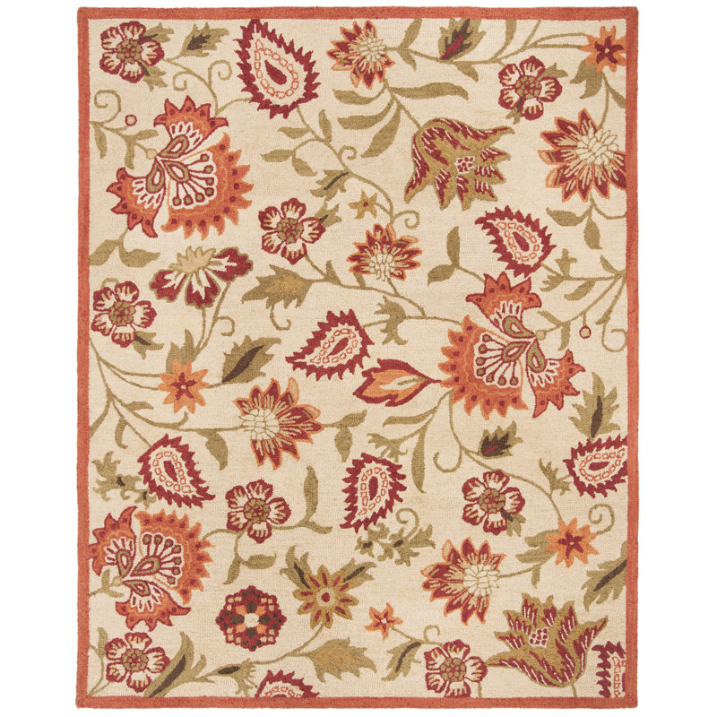 Tapis floral en laine crocheté à la main Emrick Blossom, Rectangle 8 pi x 10 pi