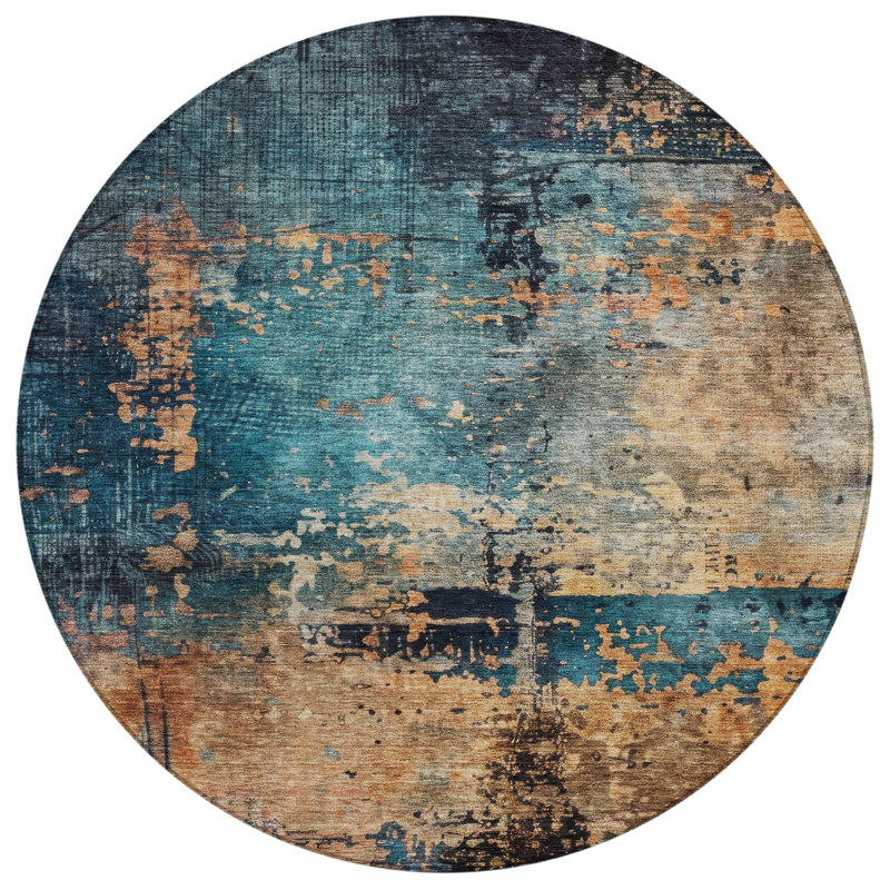 Red Round Flat Woven Synthetic Washable Rug, 8' Diameter