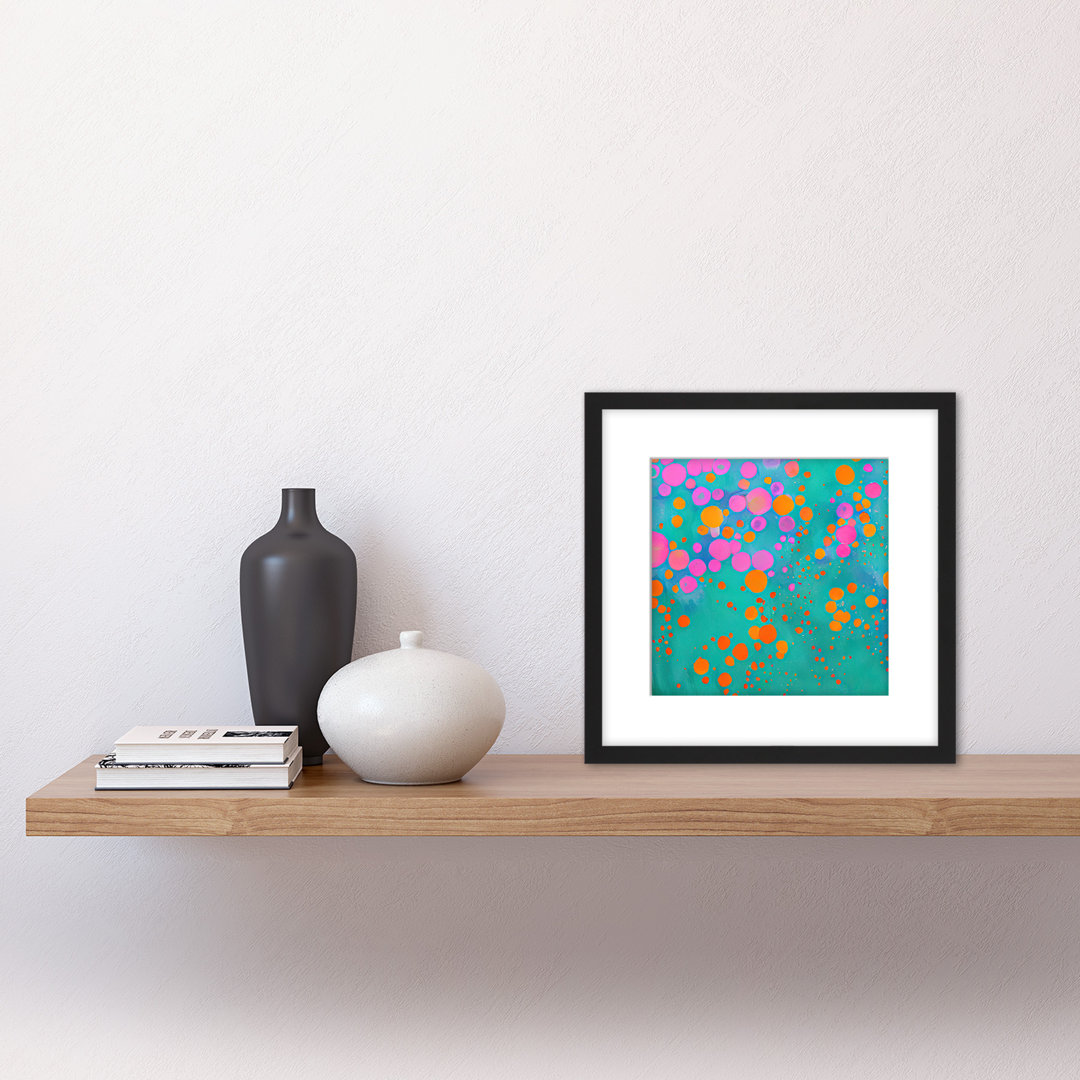 Pink Orange Circles on Teal Colourful - Picture Frame Painting