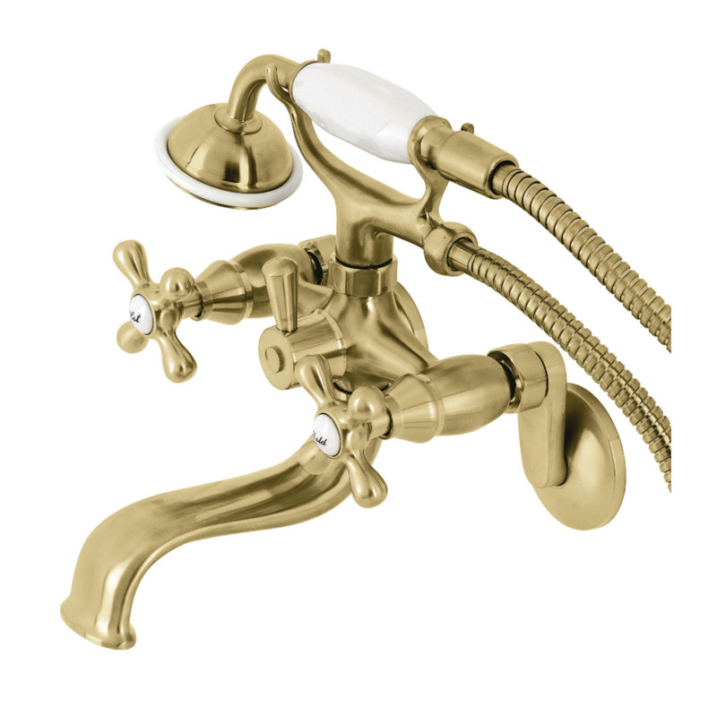 Kingston Brass Kingston Two-Handle Clawfoot Tub Faucet with Hand Shower, Brushed Brass