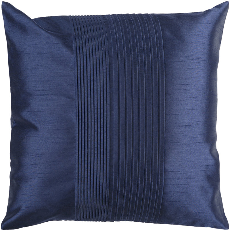Coussin décoratif carré plissé Daquaries, 22 po x 22 po, Bleu marine, Polyester