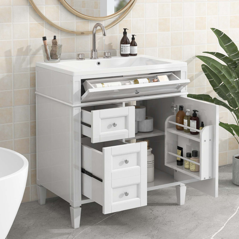 Meuble-lavabo simple avec plateau Thaddeus, Blanc