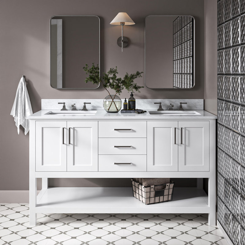 Magnolia Bath Vanity Rectangular Basin S073DCW2R, White, 61", Rectangle