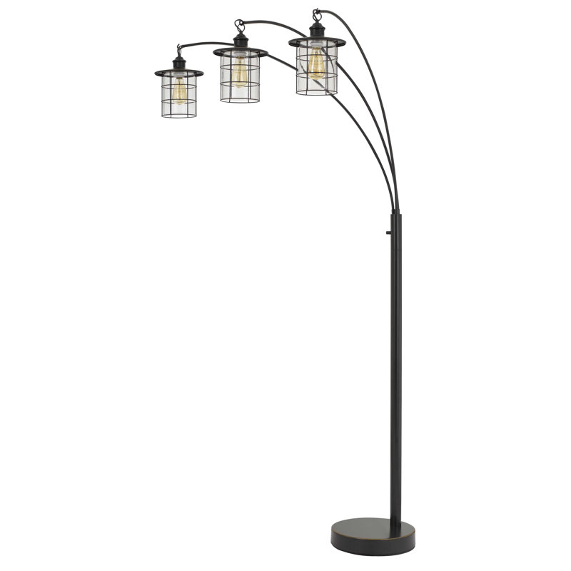 Cal Lighting Silverton 3-Light Arc Floor Lamp with Glass Shades in Dark Bronze, Dark Bronze
