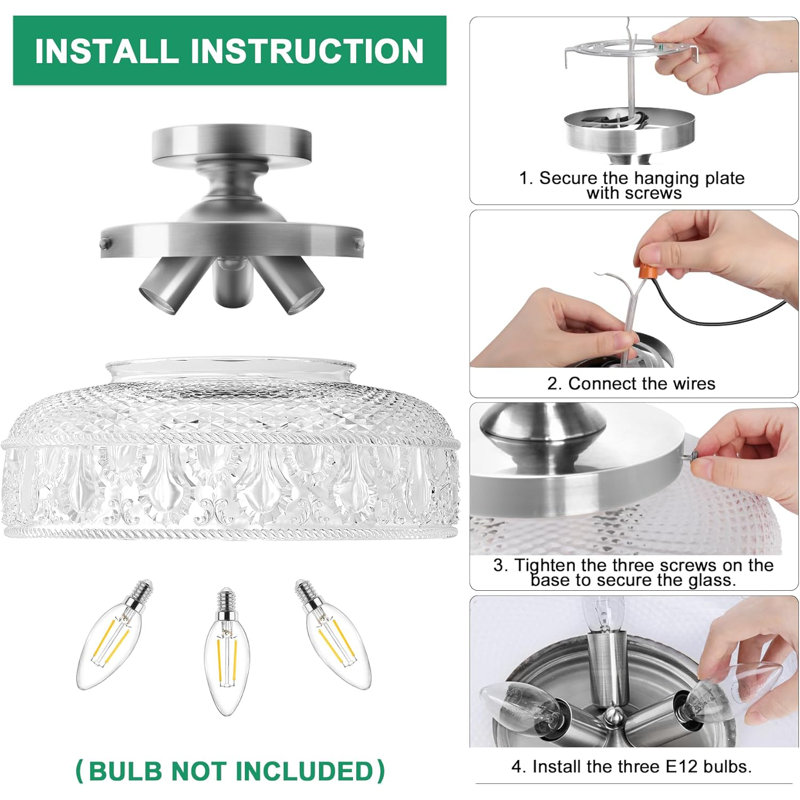 Large Silver Globe Glass Semi Flush Mount Ceiling Light