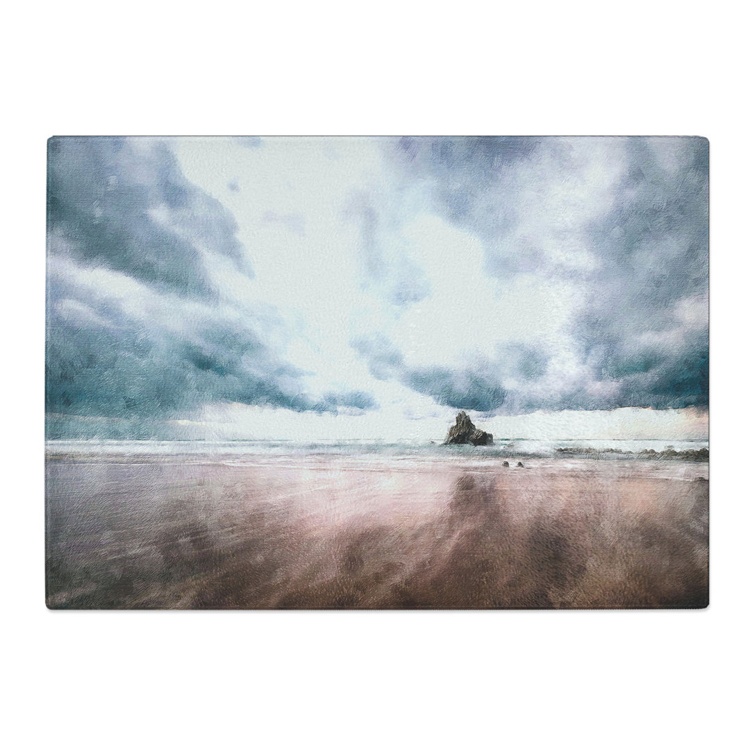 Tempered Glass Beach in Sopelana Spain Painting Chopping Board
