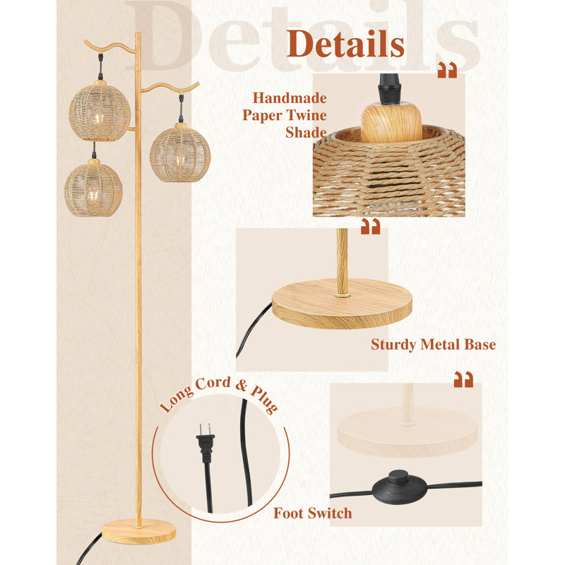 Gryselda 64.7'' Tree Floor Lamp, Oak