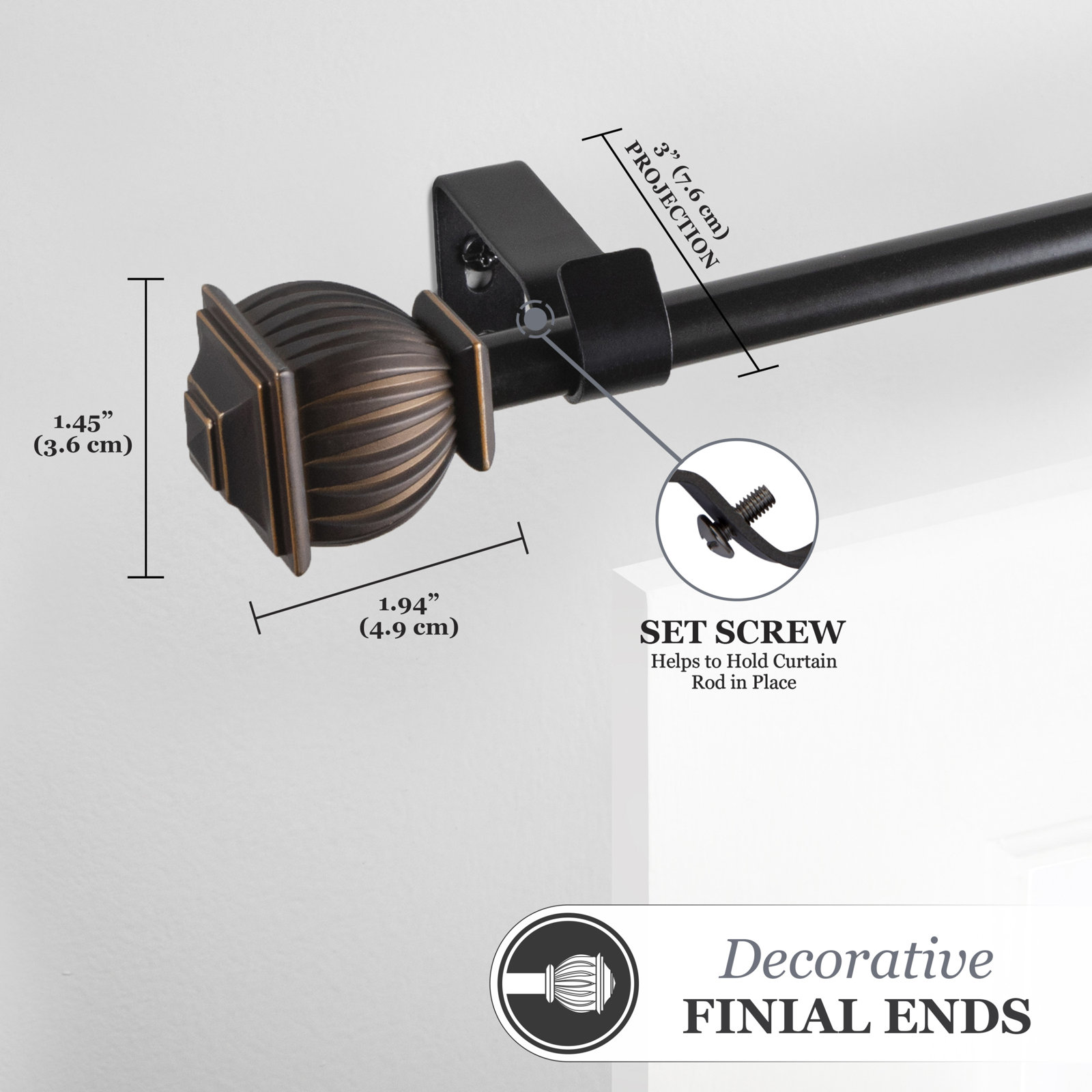 Lowri Beckett Curtain Rod, 28'' - 48'', Oil Rubbed Bronze
