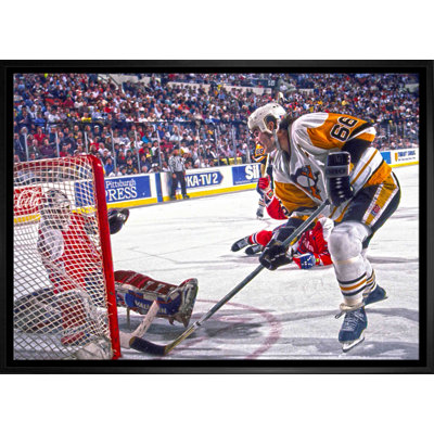 Mario Lemieux 20 x 29, toile encadrée pingouins contre capitales-H