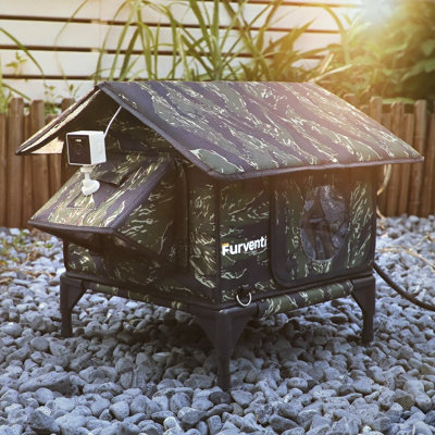 Elevated Outdoor Cat House With Platform, Weatherproof Shelter With Magnetic Escape Door, Eco-Friendly Design For Stray Cats