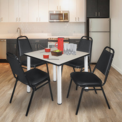 Kee Square Breakroom Table Top, 4 Restaurant Stack Chairs