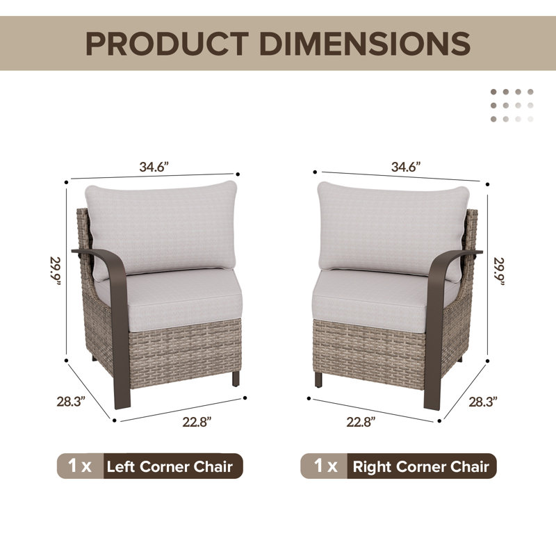 Beige and Brown Steel Frame Outdoor Sectional Sofa Set