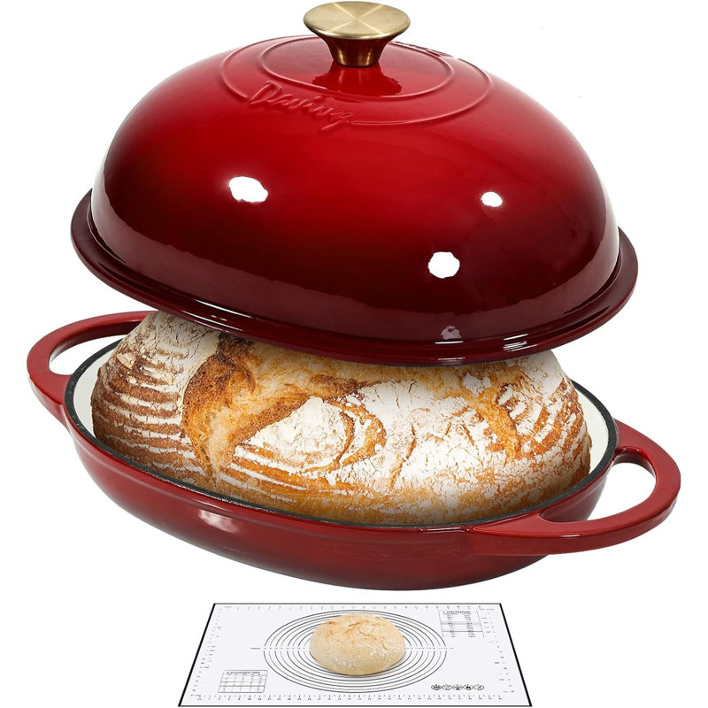 Four hollandais en fonte émaillée 6 pte avec tapis de cuisson en silicone rouge rubis Davivy