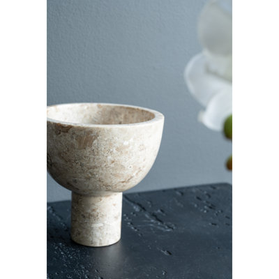 D6x6" Round Marble Pedestal Bowl, Cream