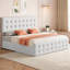 Très grande base de lit en cuir PU avec 4 tiroirs, tête de lit réglable, blanc-130504769