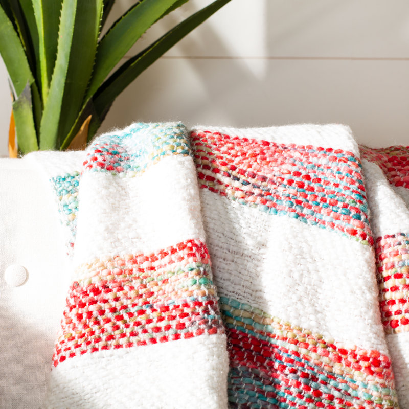Vibrant White, Red, and Yellow Wool Throw Blanket