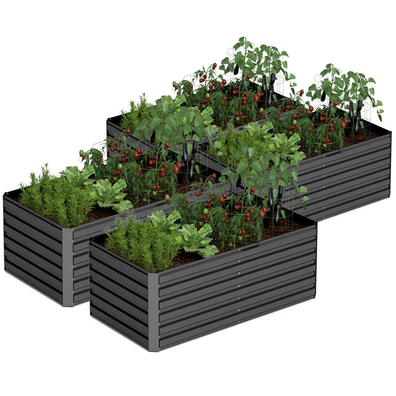 Metal Raised Garden Bed, 24" H x 72" W x 36" D, Black